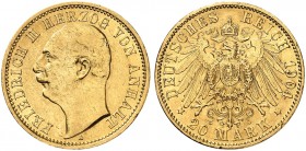 ANHALT. Friedrich II., 1904-1918. J. 182, EPA 20/3. 
20 Mark 1904. winz.
Rdf., kl. Kr., f. vz
