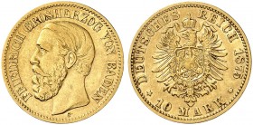 BADEN. Friedrich I., 1852-1907. J. 186, EPA 10/3. 
10 Mark 1875.
ss
