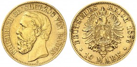 BADEN. Friedrich I., 1852-1907. J. 186, EPA 10/3. 
10 Mark 1876.
ss