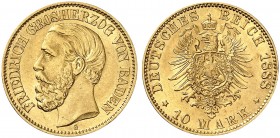 BADEN. Friedrich I., 1852-1907. J. 186, EPA 10/3. 
10 Mark 1888.
vz+