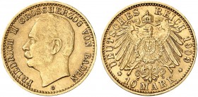 BADEN. Friedrich II., 1907-1918. J. 191, EPA 10/6. 
10 Mark 1909.
vz