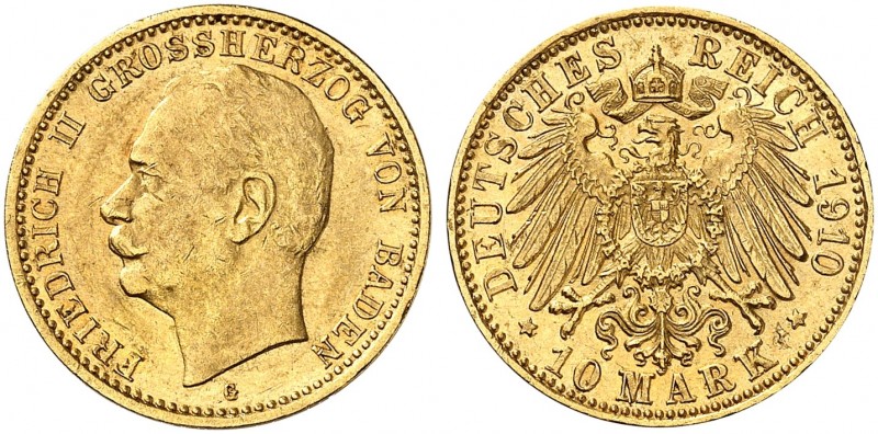 BADEN. Friedrich II., 1907-1918. J. 191, EPA 10/6. 
10 Mark 1910.
f. vz