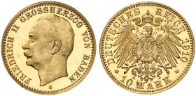 BADEN. Friedrich II., 1907-1918. J. 191, EPA 10/6. 
Ein drittes Exemplar.
In dieser Erhaltung sehr selten !
winz. Rdf. u. Kr., PP