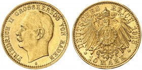 BADEN. Friedrich II., 1907-1918. J. 191, EPA 10/6. 
10 Mark 1913.
Seltener Jahrgang !
vz - St