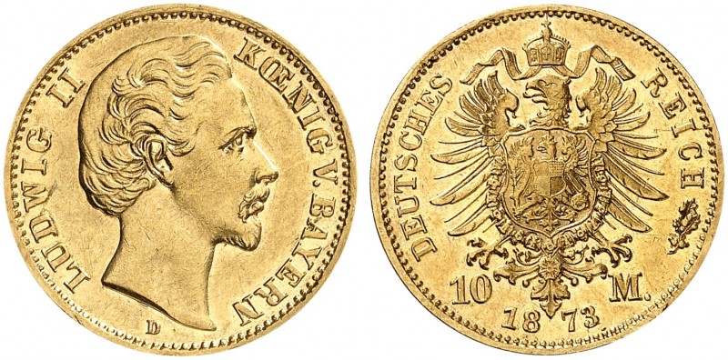 BAYERN. Ludwig II., 1864-1886. J. 193, EPA 10/7. 
10 Mark 1873.
f. vz