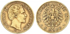BAYERN. Ludwig II., 1864-1886. J. 195, EPA 5/78. 
5 Mark 1877.
ss