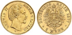 BAYERN. Ludwig II., 1864-1886. J. 195, EPA 5/78. 
Ein drittes Exemplar.
vz - St
