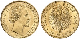 BAYERN. Ludwig II., 1864-1886. J. 196, EPA 10/8. 
10 Mark 1874.
f. St