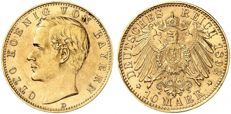 BAYERN. Otto II., 1886-1913. J. 199, EPA 10/10. 
10 Mark 1893.
vz - St