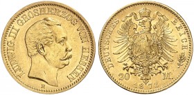 HESSEN. Ludwig III., 1848-1877. J. 214, EPA 20/16. 
20 Mark 1873.
f. vz / vz