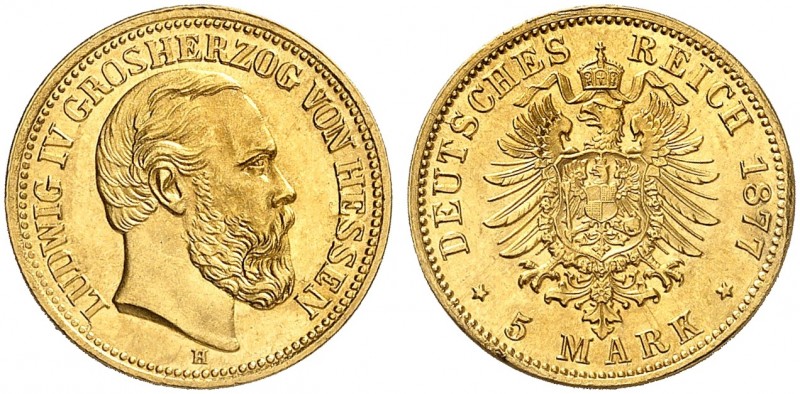 HESSEN. Ludwig IV., 1877-1892. J. 218, EPA 5/81. 
5 Mark 1877.
Min. Rdf., f. S...