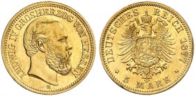 HESSEN. Ludwig IV., 1877-1892. J. 218, EPA 5/81. 
5 Mark 1877.
Min. Rdf., f. St