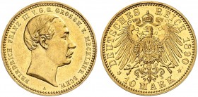 MECKLENBURG - SCHWERIN. Friedrich Franz III., 1883-1897. J. 232, EPA 10/27. 
10 Mark 1890.
vz