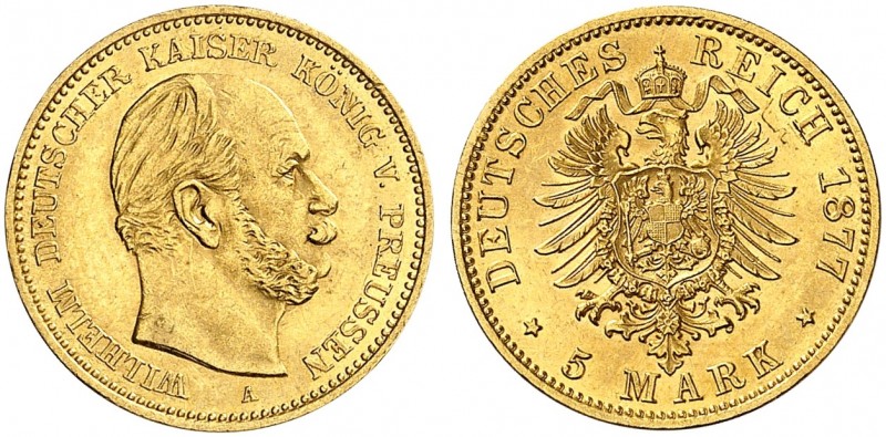 PREUSSEN. Wilhelm I., 1861-1888. J. 244 A, EPA 5/82. 
5 Mark 1877 A.
vz - St