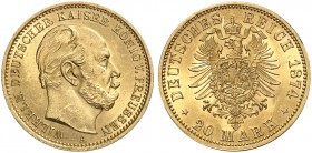 PREUSSEN. Wilhelm I., 1861-1888. J. 246 A, EPA 20/30. 
20 Mark 1874 A.
vz - St