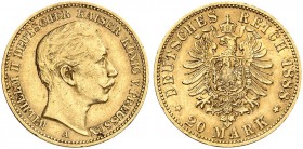 PREUSSEN. Wilhelm II., 1888-1918. J. 250, EPA 20/34. 
20 Mark 1888.
kl. Rdf., ss / f. vz
