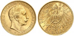 PREUSSEN. Wilhelm II., 1888-1918. J. 252 J, EPA 20/36. 
20 Mark 1910 J.
vz - St