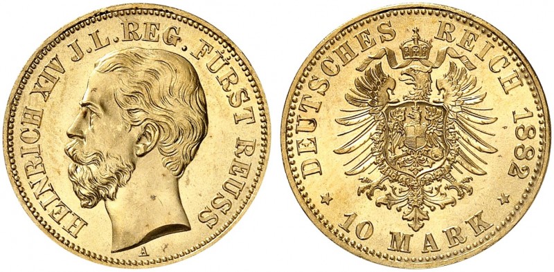 REUSS. Heinrich XIV., 1867-1913. J. 255, EPA 10/42. 
10 Mark 1882.
Kabinettstü...