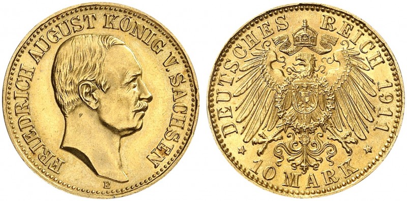 SACHSEN. Friedrich August III., 1904-1918. J. 267, EPA 10/47. 
10 Mark 1911.
f...
