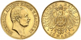 SACHSEN. Friedrich August III., 1904-1918. J. 267, EPA 10/47. 
10 Mark 1911.
f. St