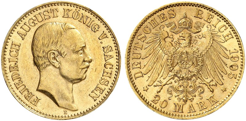 SACHSEN. Friedrich August III., 1904-1918. J. 268, EPA 20/45. 
20 Mark 1905.
v...