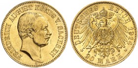 SACHSEN. Friedrich August III., 1904-1918. J. 268, EPA 20/45. 
20 Mark 1914.
vz - St