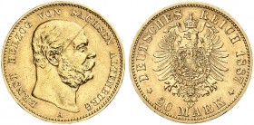 SACHSEN - ALTENBURG. Ernst, 1853-1908. J. 269, EPA 20/46. 
20 Mark 1887.
Kr., ss+