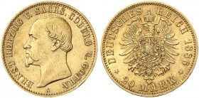 SACHSEN - COBURG - GOTHA. Ernst II., 1844-1893. J. 271, EPA 20/48. 
20 Mark 1886.
ss / f. vz