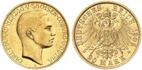 SACHSEN - COBURG - GOTHA. Carl Eduard, 1900-1918. J. 274, EPA 20/50. 
20 Mark 1905.
ss / vz