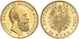 SACHSEN - MEININGEN. Georg II., 1866-1914. J. 276, EPA 20/52. 
Ein zweites Exemplar.
In dieser Erhaltung von großer Seltenheit !
f. St