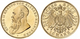 SACHSEN - MEININGEN. Georg II., 1866-1914. J. 280, EPA 10/50. 
10 Mark 1902.
Prachtexemplar !
EA