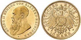 SACHSEN - MEININGEN. Georg II., 1866-1914. J. 280, EPA 10/50. 
10 Mark 1909.
vz / vz - St