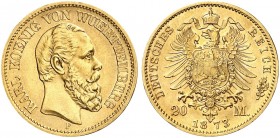 WÜRTTEMBERG. Karl, 1864-1891. J. 290, EPA 20/62. 
20 Mark 1873.
vz - St