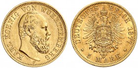 WÜRTTEMBERG. Karl, 1864-1891. J. 291, EPA 5/86. 
Ein fünftes Exemplar.
vz - St