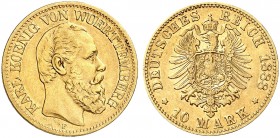 WÜRTTEMBERG. Karl, 1864-1891. J. 292, EPA 10/53. 
10 Mark 1888.
ss