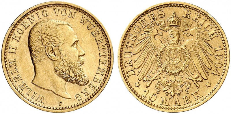 WÜRTTEMBERG. Wilhelm II., 1891-1918. J. 295, EPA 10/55. 
10 Mark 1904.
winz. H...