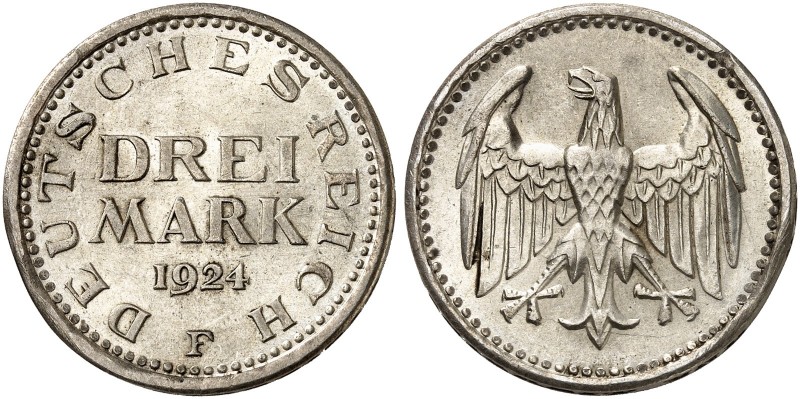 KURS - UND GEDENKMÜNZEN. J. 312, EPA 3/41. 
3 Mark 1924.
f. vz - St