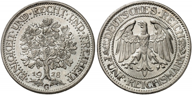 KURS - UND GEDENKMÜNZEN. 5 RM - Kursmünze “Eichbaum”. J. 331, EPA 5/64. 
5 RM 1...