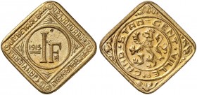 NOTMÜNZEN DER STADT GENT. J. N 617 I, EPA B 27. 
1 FR(ank) 1915, Kupfer, vergoldet.
RR !
vz - St