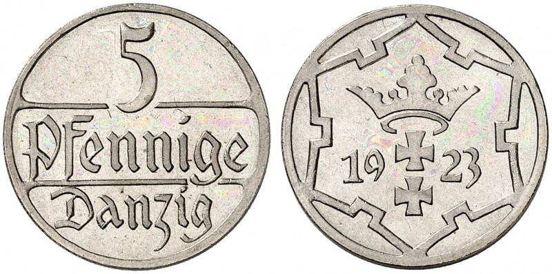 FREIE STADT DANZIG. J. D 4, EPA D 3. 
5 Pfennige 1923.
In dieser Erhaltung seh...