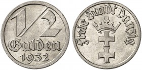 FREIE STADT DANZIG. J. D 14, EPA D 10. 
½ Gulden 1932.
f. St