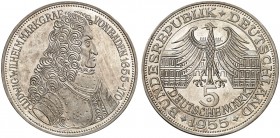 GEDENKMÜNZEN. J. 390, EPA G 3. 
5 DM 1955 G, Markgraf von Baden.
vz