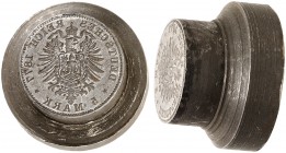 PRÄGESTEMPEL. Matrizen aus Eisen für Reichsgoldmünzen. 
Prägestempel der Wertseite für 5 Mark 1877.
vz