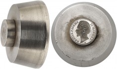 PRÄGESTEMPEL. Matrizen aus Eisen für Reichsgoldmünzen. 
Prägestempel der Kopfseite für 20 Mark Bayern, Ludwig II., ab 1872.
vz