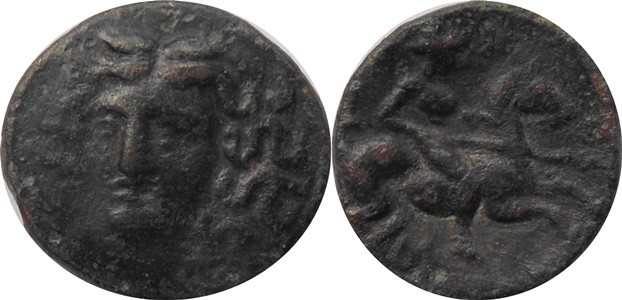 Thessalie-Larissa - 3rd cent. BC, AE Dichalkon
 Head of nymph Larissa facing sl...