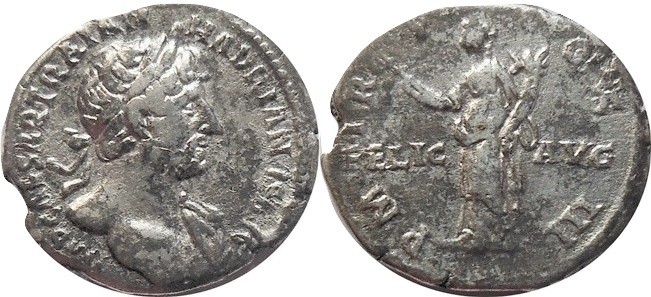 AE Denarius
Lauerate bust right, Rev:Felicitas standing,holding caduces and cor...