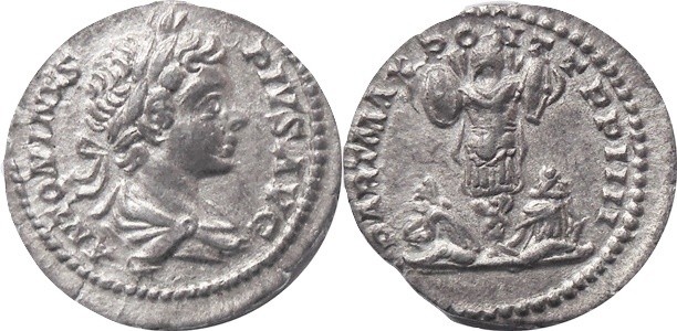 AR Denarius
Lauerate head right, 
Rev:Two captives seated under trophy"PART MA...