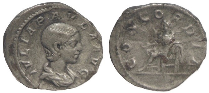 AR Denarius
Av:Draped bust right, 
Rev: Concordia seated left, holding patera ...