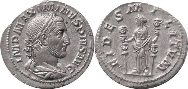 AR Denarius
Laureate bust right, 
Rev:Fides standing left and holding standard...