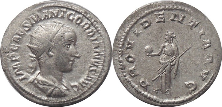 AR Antoninianus - AD 238-240
Radiate draped bust right 
Rev:Providentia holdin...